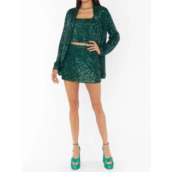 NEW SHOW ME YOUR MUMU women's dance blazer in emerald sequins - Picture 1 of 3